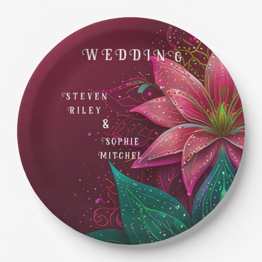 ラグジュアリーフローラ結婚式招待状スイート ペーパープレート (正面)