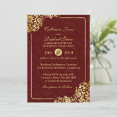 ラグジュアリーフローラ金ゴールドレースRSVP結婚式招待状 招待状 (スタンド正面)