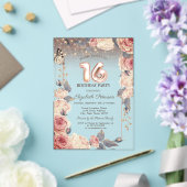 ラグジュアリーフローラ，バタフライ，ライト16誕生日 アクリル招待状 (インサイチュ (ウェディング))