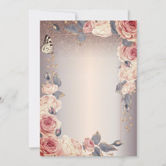 ラグジュアリーフローラ，バタフライ，ライト50誕生日 招待状 (裏面)