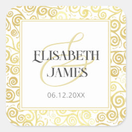 ラグジュアリーフローリッシュシックな冬の白と金ゴールド結婚ズ スクエアシール