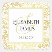 ラグジュアリーフローリッシュシックな冬の白と金ゴールド結婚ズ スクエアシール (正面)