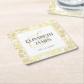 ラグジュアリーフローリッシュシックな冬の白と金ゴールド結婚ズ スクエアペーパーコースター (アングル)