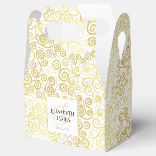 ラグジュアリーフローリッシュシックな冬の白と金ゴールド結婚ズ フェイバーボックス (オープン)