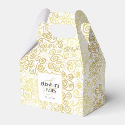 ラグジュアリーフローリッシュシックな冬の白と金ゴールド結婚ズ フェイバーボックス (正面サイド)