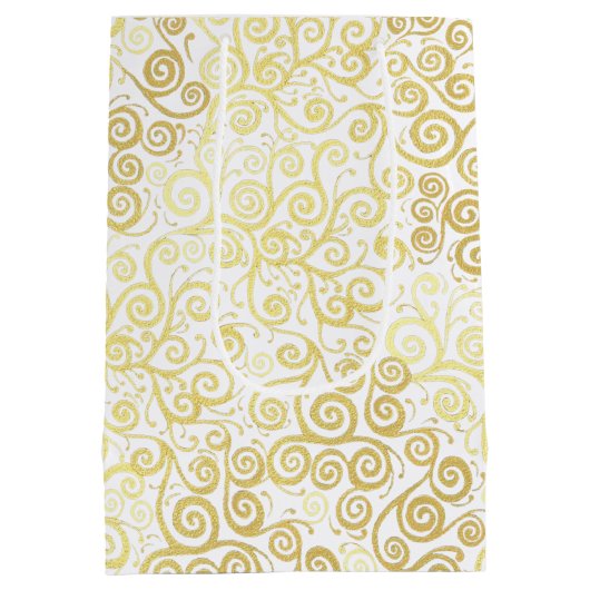 ラグジュアリーフローリッシュシックな冬の白と金ゴールド結婚ズ ミディアムペーパーバッグ (裏面)