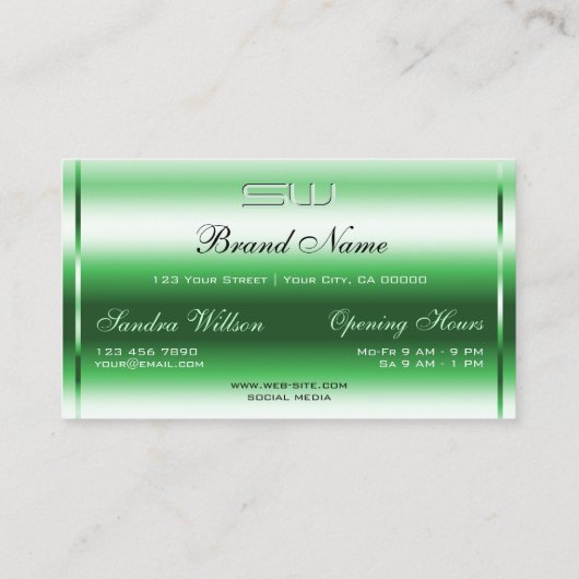 ラグジュアリーブライトグリーンスパークルグリッタースターイニシャル 名刺 (裏面)