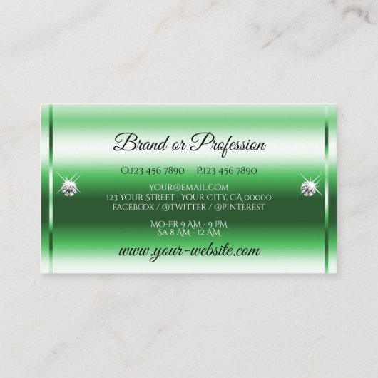 ラグジュアリーブライトグリーンスパークルグリッタースターズダイヤモンド 名刺 (裏面)