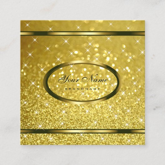 ラグジュアリーブライト金ゴールドグリッタースパークルスタースタイリッシュズ スクエア名刺 (正面)