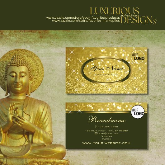 ラグジュアリーブライト金ゴールドグリッタースパークルスターズアンドロゴ 名刺