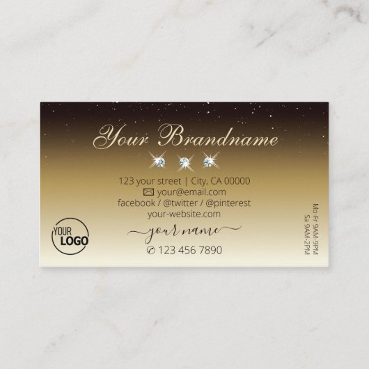 ラグジュアリーブラウンベージュグラデーションスパークルダイヤモンド追加ロゴ 名刺 (裏面)