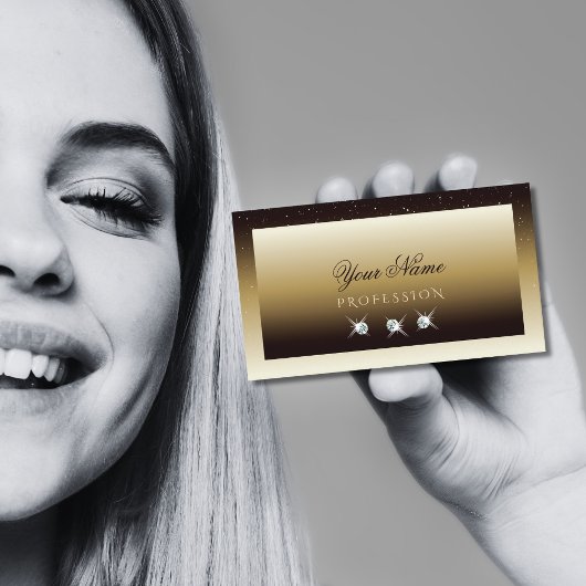 ラグジュアリーブラウンベージュスパーグラデーションクルダイヤモンドスタイリッシュ 名刺