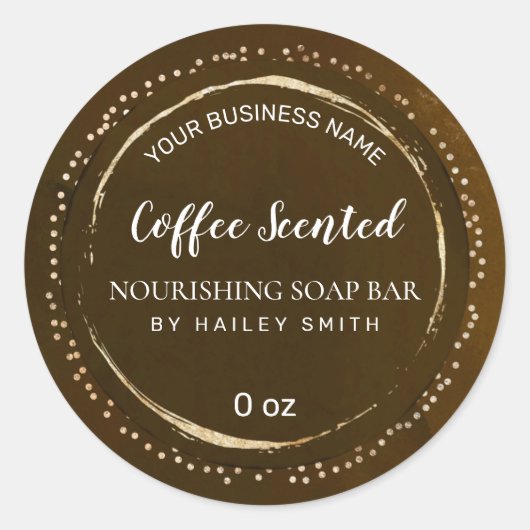 ラグジュアリーブラウン及び金ゴールド石鹸バー ラウンドシール (正面)