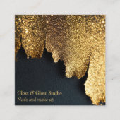 ラグジュアリーブラックおよび金ゴールドグリッター爪、 ネイル美しいサロン スクエア名刺 (正面)