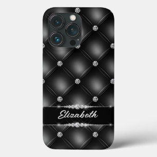 ラグジュアリーブラックきらきら光るスパークルダイヤモンド名前をカスタムする iPhone 13 PROケース
