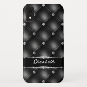 ラグジュアリーブラックきらきら光るスパークルダイヤモンド名前をカスタムする iPhone XRケース
