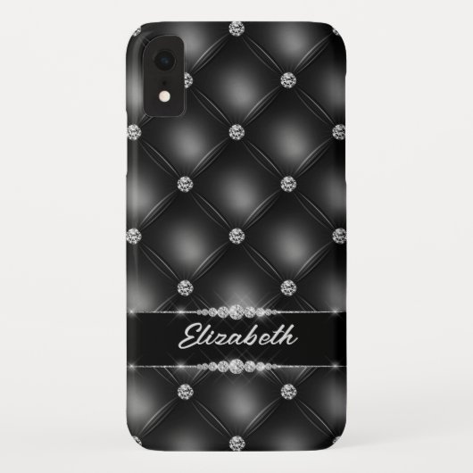 ラグジュアリーブラックきらきら光るスパークルダイヤモンド名前をカスタムする Case-Mate iPhoneケース (裏面)
