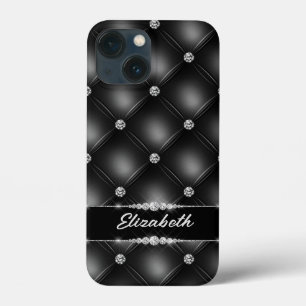 ラグジュアリーブラックきらきら光るスパークルダイヤモンド名前をカスタムする iPhone 13 MINIケース