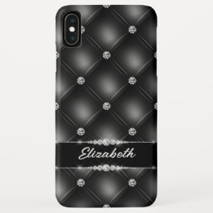 ラグジュアリーブラックきらきら光るスパークルダイヤモンド名前をカスタムする iPhone XS MAXケース