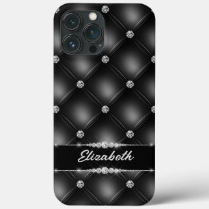 ラグジュアリーブラックきらきら光るスパークルダイヤモンド名前をカスタムする iPhone 13 PRO MAXケース
