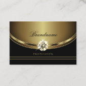 ラグジュアリーブラックと金ゴールドとラインきらめくストーン 名刺 (正面)