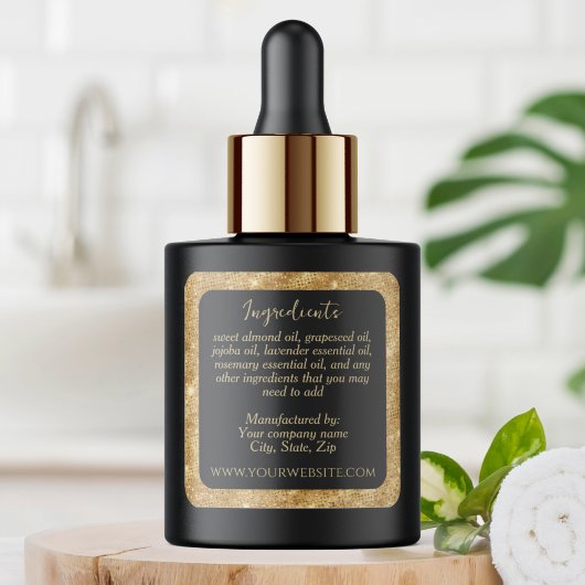 ラグジュアリーブラックと金ゴールドグリッター成分ラベル スクエアシール