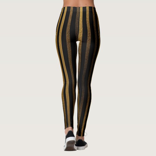ラグジュアリーブラックと金ゴールドストライプレギンス レギンス (裏面)