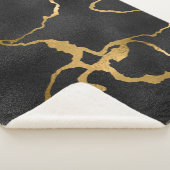 ラグジュアリーブラックと金ゴールドパターングラムデザイン シェルパブランケット (3/4)