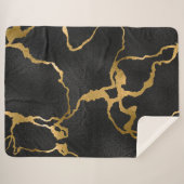 ラグジュアリーブラックと金ゴールドパターングラムデザイン シェルパブランケット (正面(横))