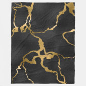 ラグジュアリーブラックと金ゴールドパターングラムデザイン フリースブランケット (正面)