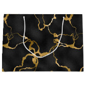 ラグジュアリーブラックと金ゴールドパターングラムデザイン ラージペーパーバッグ (正面)