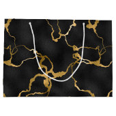 ラグジュアリーブラックと金ゴールドパターングラムデザイン ラージペーパーバッグ (裏面)