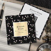 ラグジュアリーブラックと金ゴールドフラワーパターン スクエア名刺