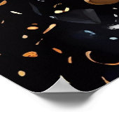 ラグジュアリーブラックと金ゴールドフローラ結婚式招待状 ポスター (角)