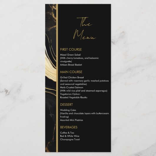 ラグジュアリーブラックと金ゴールドマーブルフォト結婚ズ メニュー (正面)