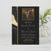 ラグジュアリーブラックと金ゴールドマーブルフォト結婚ズ 招待状 (スタンド正面)