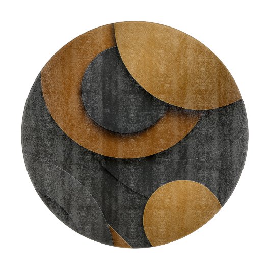 ラグジュアリーブラックと金ゴールド幾何学的抽象デザイン カッティングボード (正面)