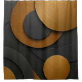 ラグジュアリーブラックと金ゴールド幾何学的抽象デザイン シャワーカーテン (正面)