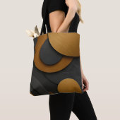 ラグジュアリーブラックと金ゴールド幾何学的抽象デザイン トートバッグ (クローズアップ)