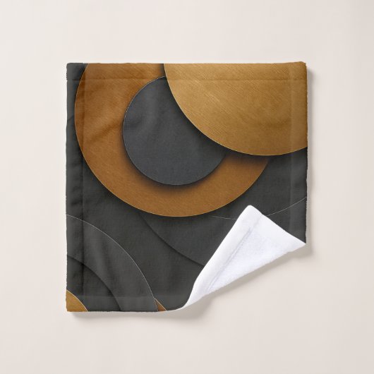 ラグジュアリーブラックと金ゴールド幾何学的抽象デザイン バスタオルセット (ウォッシュタオル)