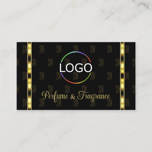 ラグジュアリーブラックと金ゴールド(ロゴパターン（の模様が）ある付き) 名刺 (正面)