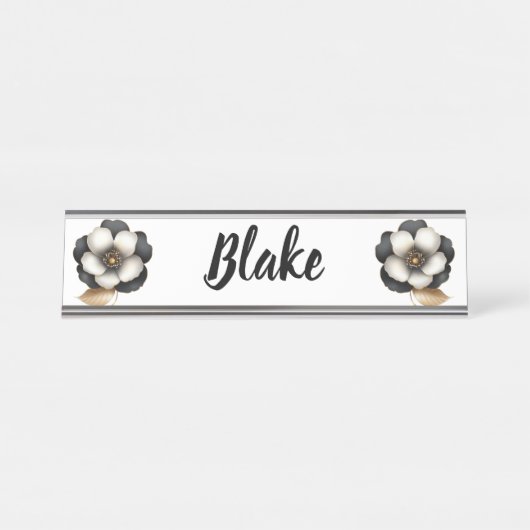 ラグジュアリーブラックアイボリーフローラ名 デスクネームプレート (正面)