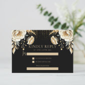ラグジュアリーブラックアイボリー&金ゴールドキンセアニラRsvp エンクロージャーカード (スタンド正面)