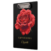 ラグジュアリーブラックアンドクリムゾンエレガントバラカスタム文字 クリップボード (左)