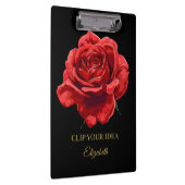 ラグジュアリーブラックアンドクリムゾンエレガントバラカスタム文字 クリップボード (右)