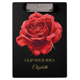 ラグジュアリーブラックアンドクリムゾンエレガントバラカスタム文字 クリップボード