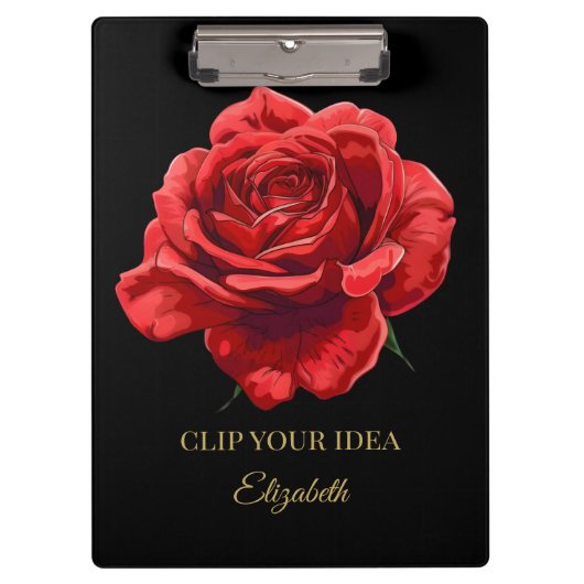 ラグジュアリーブラックアンドクリムゾンエレガントバラカスタム文字 クリップボード (正面)