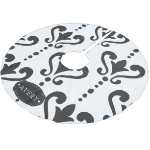 ラグジュアリーブラックアンドホワイトダマスク ブラッシュドポリエステルツリースカート