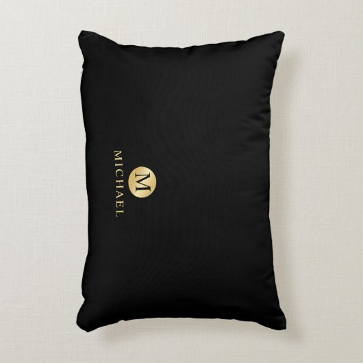 ラグジュアリーブラックアンド金ゴールドモパーソナライズされたノグラム アクセントクッション (正面(垂直))