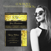 ラグジュアリーブラックイエローグリッター金ゴールドデコールモノグラム 名刺